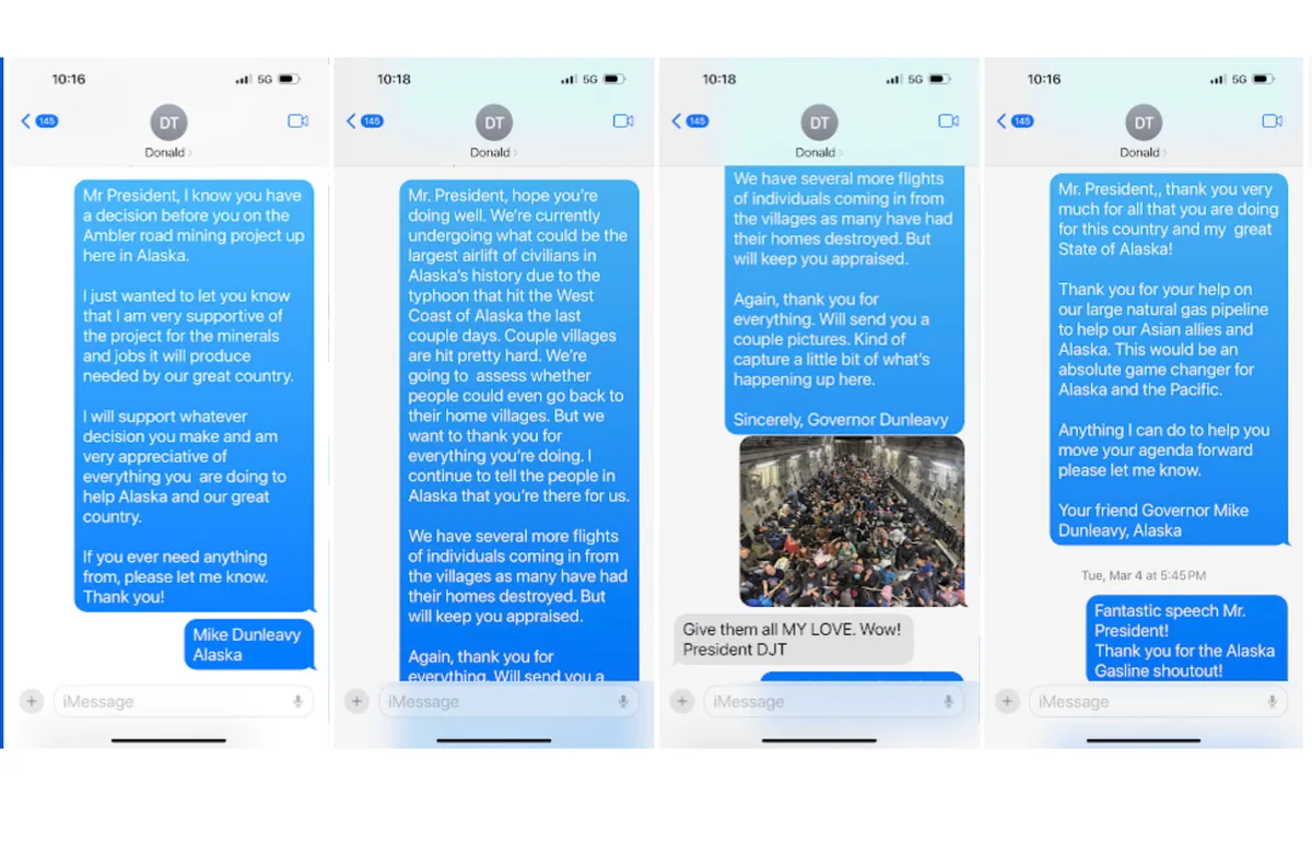 Alaska’s governor said he texts Trump. I asked for copies.